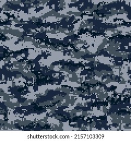 Navy Blue Digital Camouflage Seamless Pattern. Raster Version