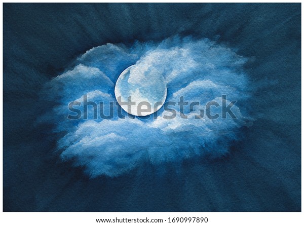 navy blue night sky abstract background, romantic\
watercolor moon night sky scene, hand painted illustration with\
moon and clouds on night\
sky