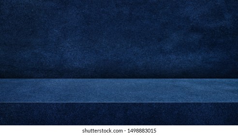navy blue suede leather texture table product display background.3d perspective studio photography stand.banner mokc up space for showcase product.empty countertop backdrop.buseiness presentation