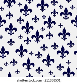 Navy Blue and White Fleur-de-lis Pattern Repeat Background that is seamless and repeats