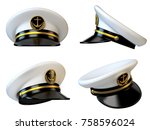 Navy cap, ship officer, admiral, sailor, naval captain hat various views 3d rendering