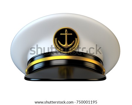 Navy cap, ship officer, admiral, sailor, naval captain hat front view 3d rendering Foto stock © 