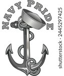 Navy - naval warfare branch of the Armed Forces. Anchor symbol. Poster, card, banner, tattoo
