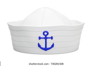 Navy Sailor Hat With Anchor, 3D Rendering Isolated On White Background