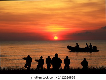  Navy Seal Silhouettes  On Sunrise