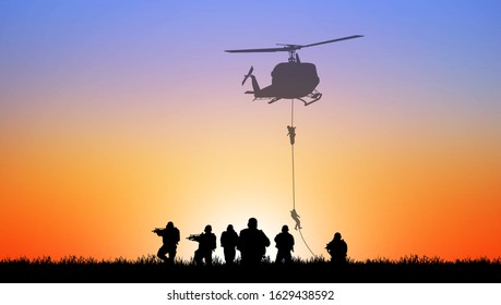 Navy Seal Silhouettes  On Sunrise