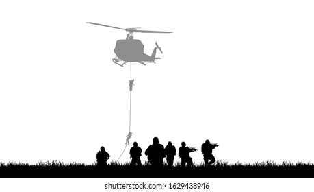 Navy Seal Silhouettes  On White Background