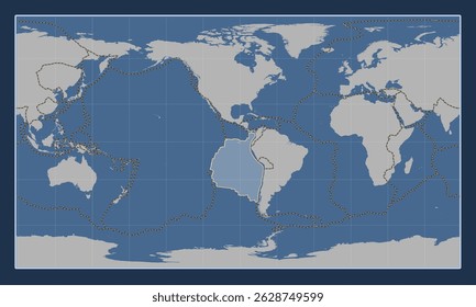Nazca tectonic plate on the solid contour map in the Patterson Cylindrical projection centered meridionally. Boundaries of other plates