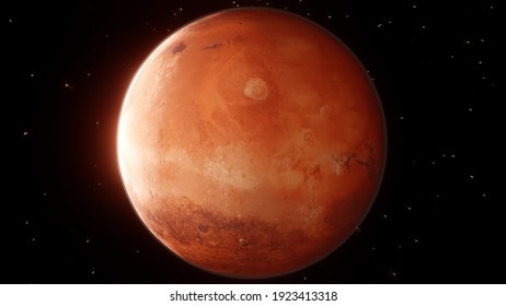 Near View Of Mars, Sun Lighting Surface Of A Red Planet, 3d Rendering