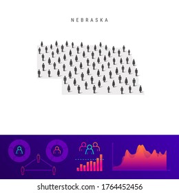 Nebraska People Map. Detailed Silhouette. Mixed Crowd Of Men And Women Icons. Population Infographic Elements. Illustration Isolated On White.