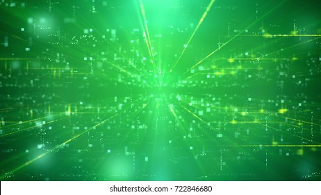 Nebula 3d Illustration Of A Fantastic Technology Cyberspace Way Through A Time Portal With A Grid Of Figures And Plazma Looking Places, Covered With Hazy Mists, Spots And Rays.