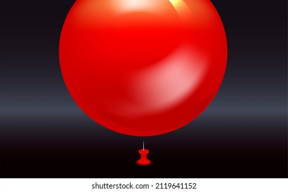 Needle Is About To Burst The Red Ball. The Easiest Way To Get Rid Of The Concept Of Problems, Debt, Stress. Black Background. Copy Space. 