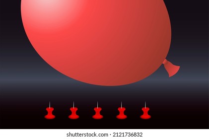 Needle Is About To Burst The Red Ball. The Easiest Way To Get Rid Of The Concept Of Problems, Debt, Stress. Black Background. Copy Space. 