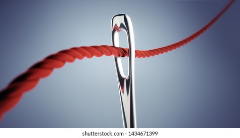 Needle And Red Thread On A Dark Background - 3D Illustration