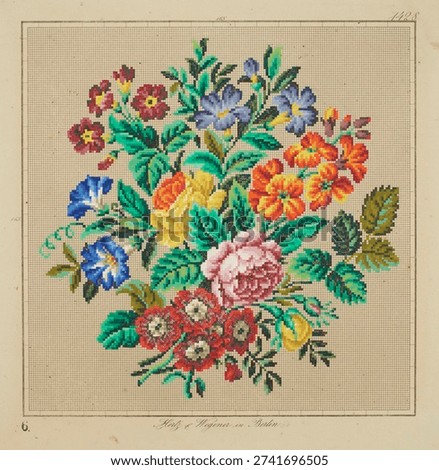 Needlework pattern by Hertz and Wegener. Vintage flower illustration. Vintage art illustration of flower. Floral artwork.
