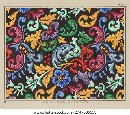 Needlework pattern by L W Wittich. Vintage textile design, antique fabric art.