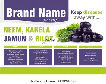 Neem, Karela, Jamun, Giloy Juice Visual Aid Page, Ayurvedic Product