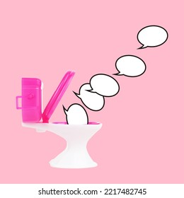 Negative Words Talk Symbol Wasted To Toilet Bowl Flush Speech. Bad Talking Concept Illustration