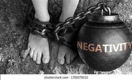 Negativity as a negative aspect of life - symbolized by word Negativity and and chains to show burden and bad influence of Negativity, 3d illustration