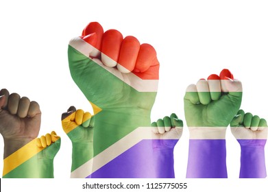 Nelson Mandela Day, South Africa National Flag Pattern On Hands For Human Rights.