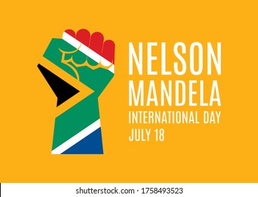 Nelson Mandela International Day Illustration. Flag Of South Africa In The Shape Of A Clenched Fist Icon. Hand With South African Flag Icon. Fist Raised In Protest Icon. Nelson Mandela Day, July 18