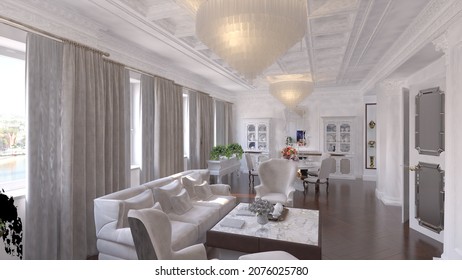 Neo Classical White Interior3d Rendering