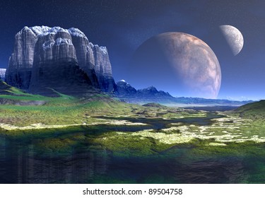 Neomas Moons Alien Landscape Part 01 Stock Illustration 89504758