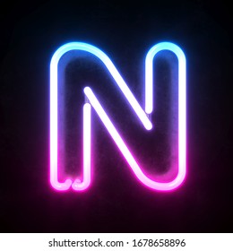 Neon 3d Font, Blue And Pink Neon Light 3d Rendering, Letter N