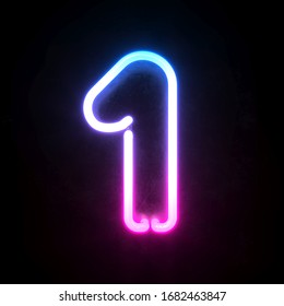 Neon 3d Font, Blue And Pink Neon Light 3d Rendering, Number 1