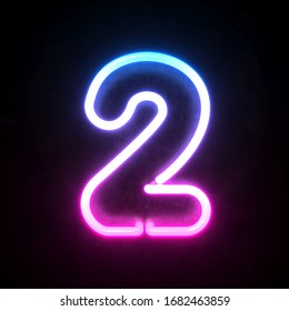 Neon 3d Font, Blue And Pink Neon Light 3d Rendering, Number 2