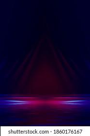 Neon abstract light rays on a dark background. Light effect, laser show, surface reflection. Ultraviolet radiation, nightclub. 3d illustration