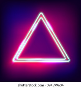 Neon Abstract Triangle. Glowing Frame. Vintage Electric Symbol. Burning A Pointer To A Black Wall In A Club, Bar Or Cafe. Design Element For Your Ad, Sign, Poster, Banner. Illustration