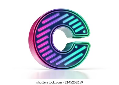 Neon Alphabet 3D Letter C In Gradient Pink To Green. High Quality 3D Rendering.