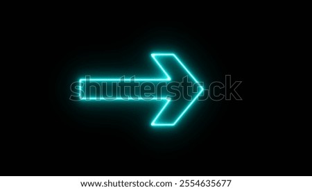 Neon arrow with glowing effect. Neon Arrow pointing to the right. Right arrow for road direction icon.