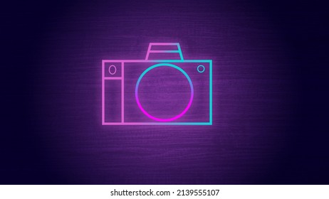 Neon camera with shining effects on dark background. Empty glowing techno backdrop.Modern background design - Powered by Shutterstock