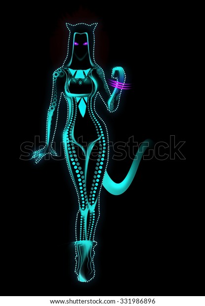 Ilustracion De Stock Sobre Neon Cat Girl Glowing 331986896