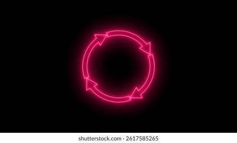 Neon circle arrows magenta red color 4k illustration. simple round circle recycle bin icon animation. Black background 4k illustration.