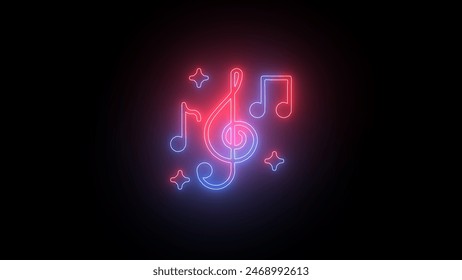 Neon circle layout with musical notes. Music festival flyer promotion. Concert and music school logotype. Glowing greeting card. Light advertising - Powered by Shutterstock