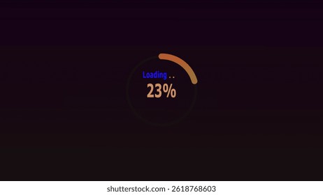 Neon circular progress loading illustration. 23% loading design.