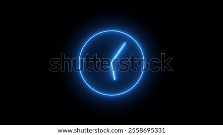 Neon Clock Icon. Vector Illustration of Glowing Object.Clock light effect in digital futuristic style. Glowing clock silhouette as a symbol of time.  Clock blue glowing neon ui ux icon. Glowing sign .