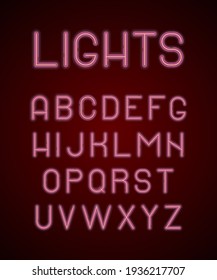 Neon Colored Alphabet. Letters Glowing Lamp Light Font Isolated