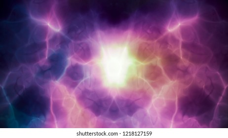 Neon Colored Energy Moving Slowly In Space On Black Background. Abstract Particle Moving Background. Slow Motion Macro Dust Particles Explosive Flow Over Black Background