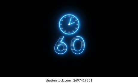Neon countdown clock illustration. Time 60 days to go icon.