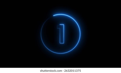 Neon countdown number 1. One number text background illustration.