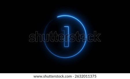 Neon countdown number 1. One number text background illustration.