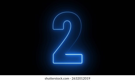 Neon countdown number 2. Two number icon text background illustration.