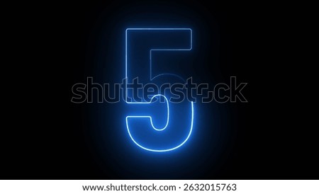 Neon countdown number 5. Five number text icon background 4k illustration.
