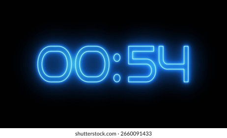 Neon Countdown timer clock number 54 illustration.