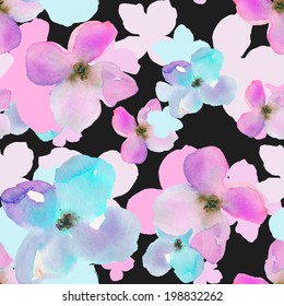 Neon Dark Black And Purple Seamless, Modern Watercolor Floral Background Pattern