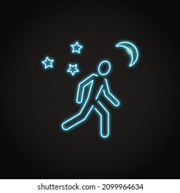 Neon Decreased Need For Sleep Icon In Line Style. Man Running At Night.